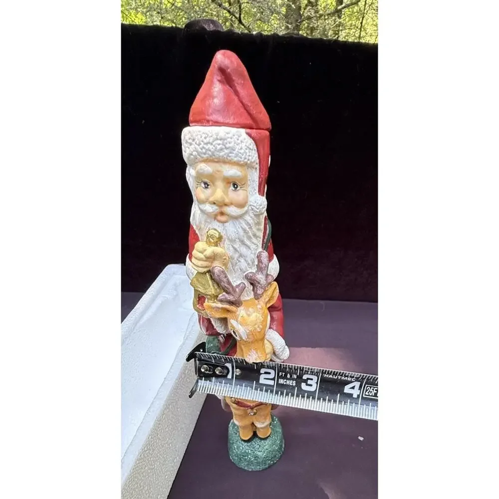 Vintage Old World Pencil Santa Candlestick Riding Reindeer Candleholder -C36